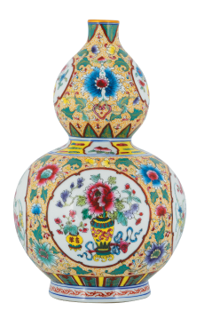 Archaistic Wucai Floral Pattern Gourd Vase - CIMB-CAP-2206-002 #001